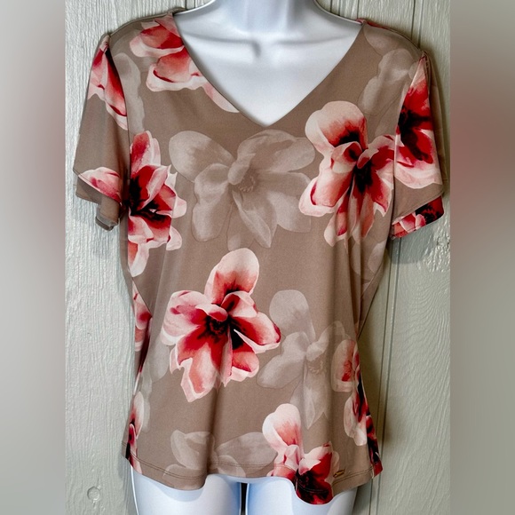 Calvin Klein Tops - Calvin Klein Beige Floral V-Neck Blouse - FINAL PRICE